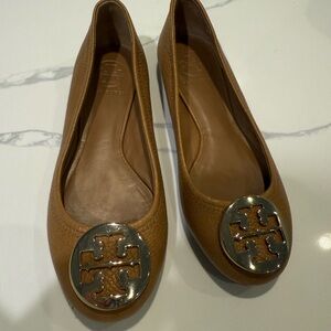 Tory Burch Tan Flats with Signature Medallion